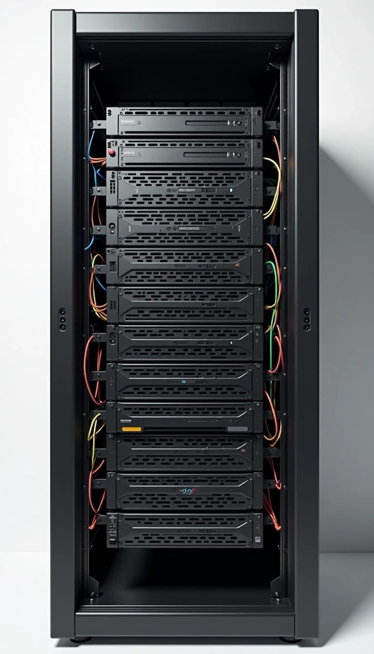 Design an image of a server rack featuring seve | NoMoreCopyright