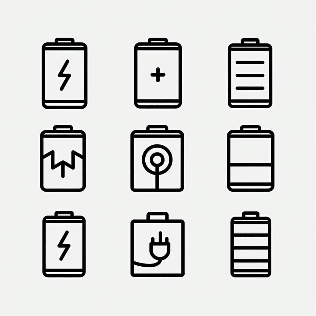 Create a grid of battery icons featuring a mix | NoMoreCopyright