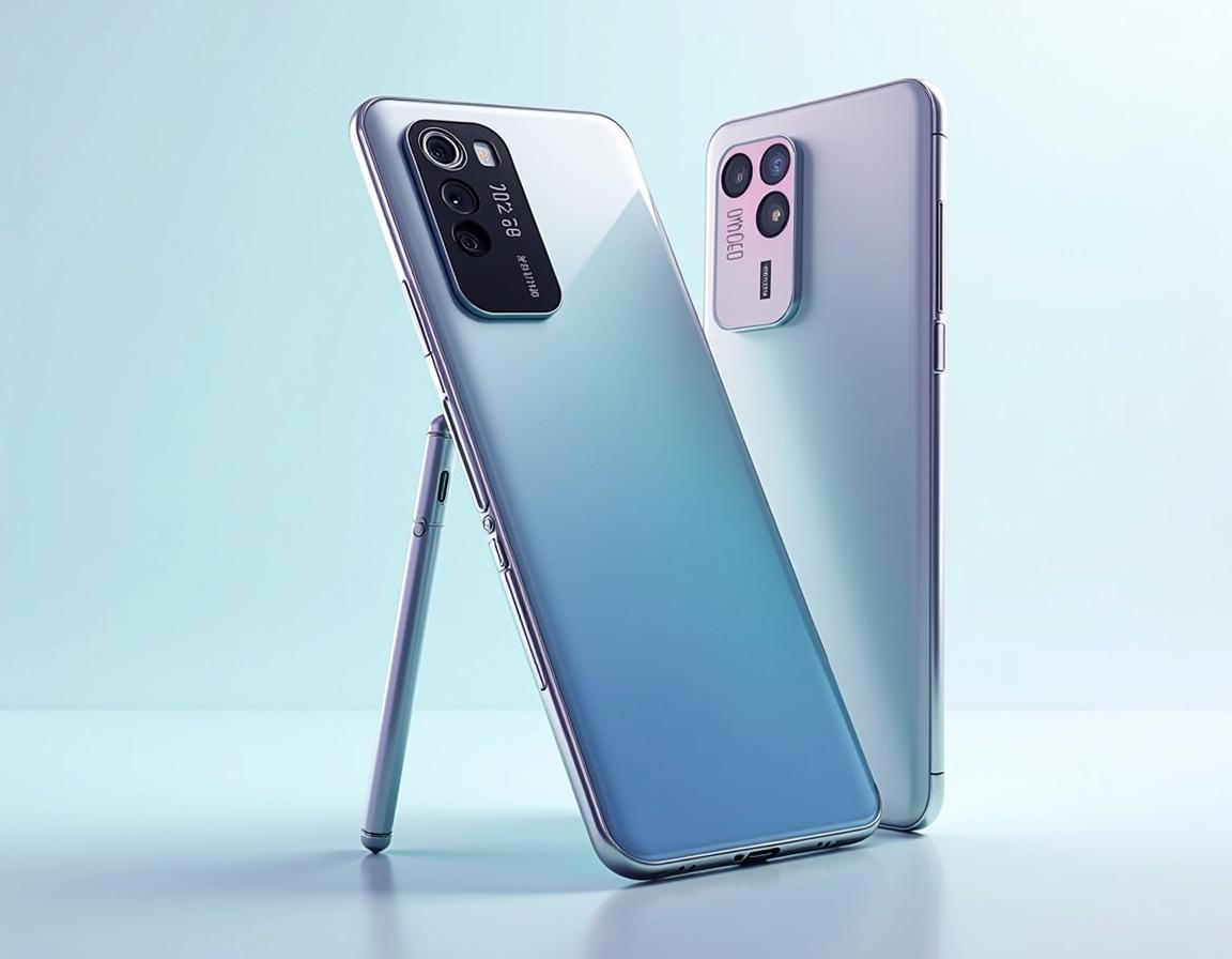 Create a sleek and modern smartphone advertisement featuring a large display with a minimalist design. Remove brand references and instead use a bold, generic name like "Ultra Max Pro." 

1. **Display**: Include a high-resolution screen that occupies most of the front, showcasing the time and date in a digital format at the top left (e.g., "10:15 AM, 2023").
  
2. **Camera**: Feature a unique camera array on the back with four lenses of varying sizes arranged in a circular pattern, with a small flash component next to them.

3. **Stylus Pen**: Present a stylus pen next to the phone, designed with a sleek look, emphasizing usability for note-taking and drawing.

4. **Text**: Incorporate a tagline that highlights fast connectivity, such as "Lightning Fast 5G Speed."

5. **Colors and Finish**: Opt for a refined color palette, such as matte white or silver with subtle gradients, and ensure the overall finish looks premium. 

Ensure all elements are visually balanced and engaging to cater to a tech-savvy audience.