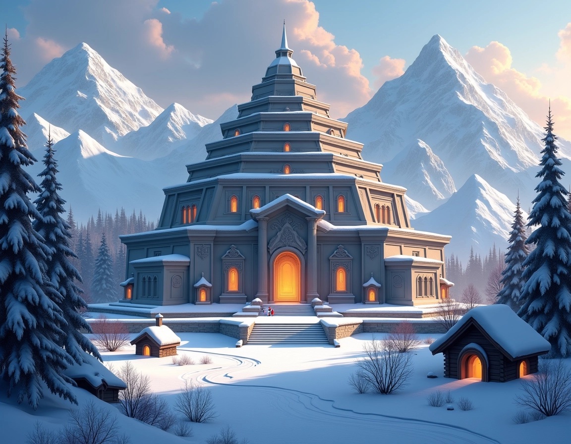 Design a serene mountain temple scene The temp | NoMoreCopyright