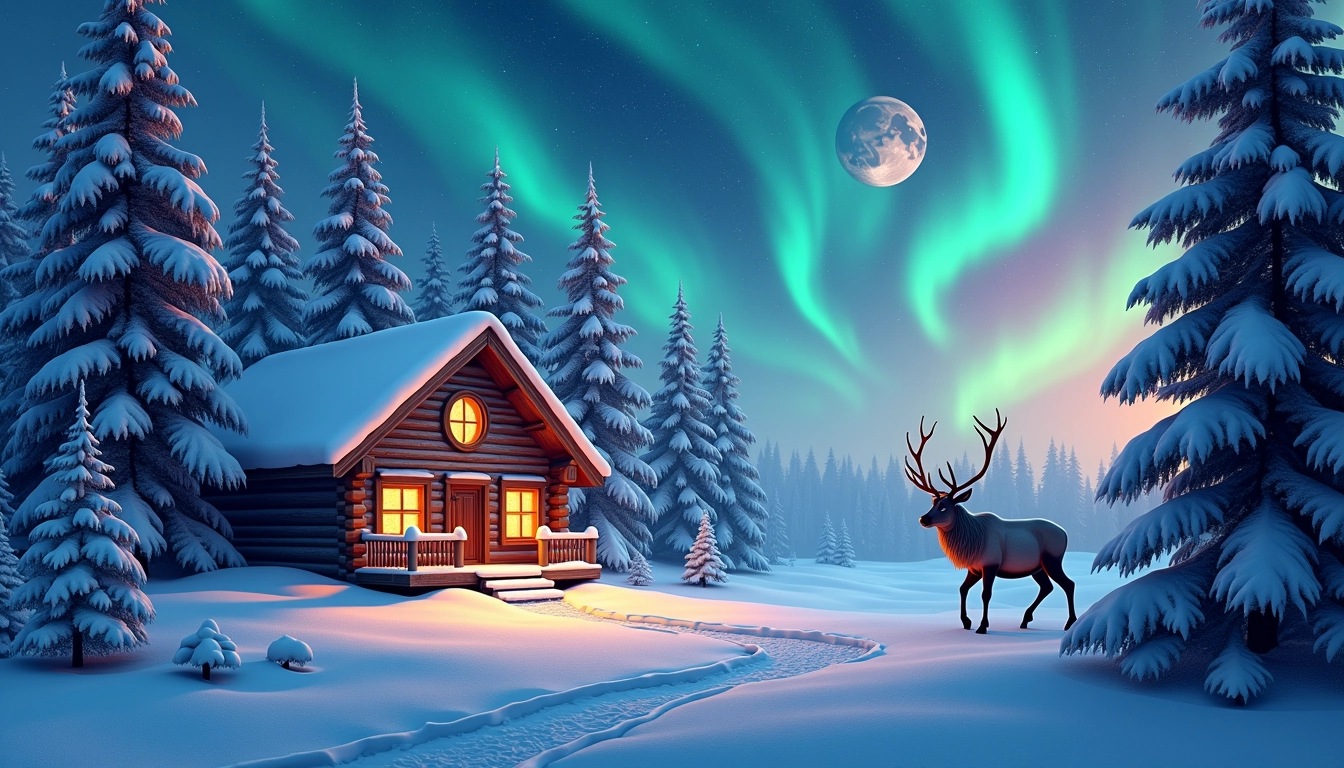 Create an enchanting winter scene featuring a c | NoMoreCopyright