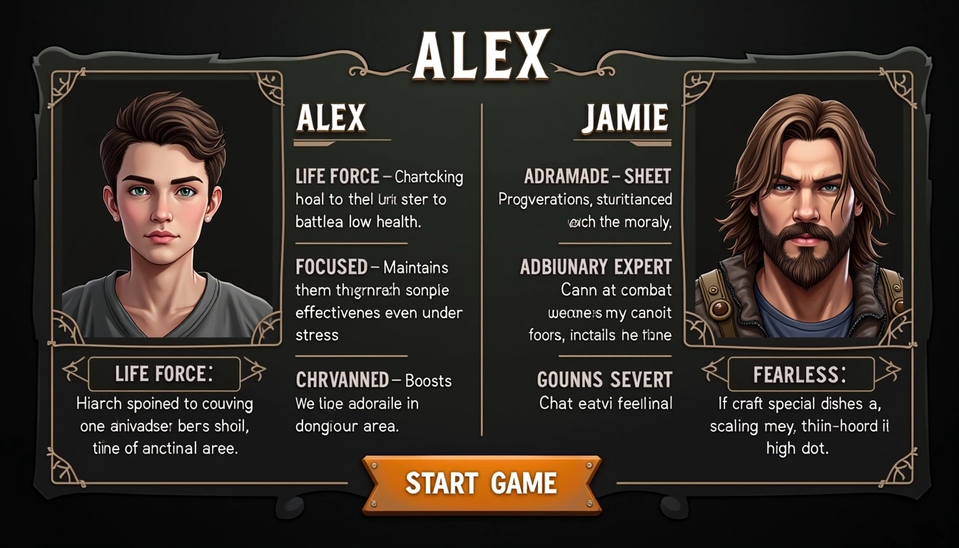Create a character selection screen featuring t | NoMoreCopyright
