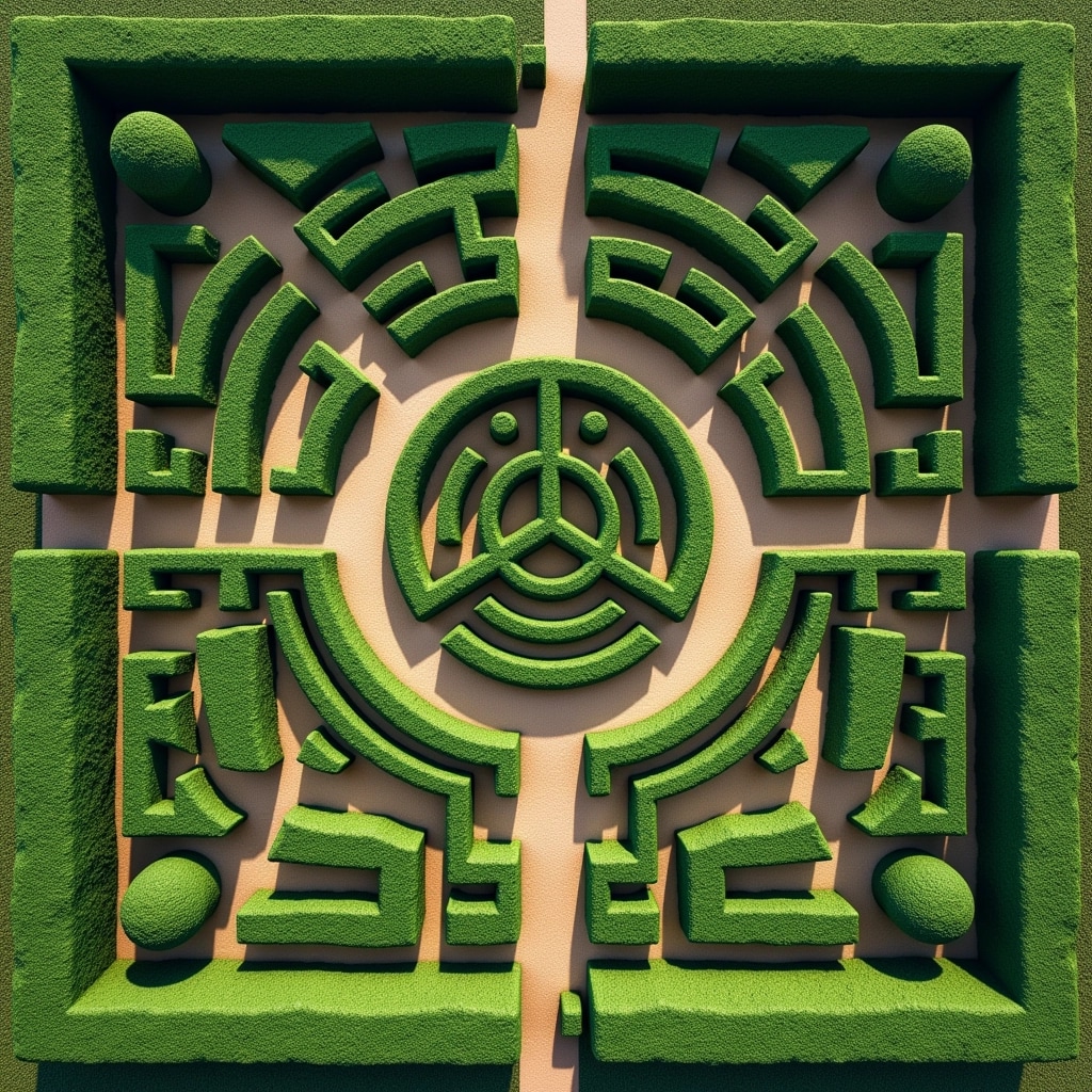 Create a maze design that features a larger cen | NoMoreCopyright