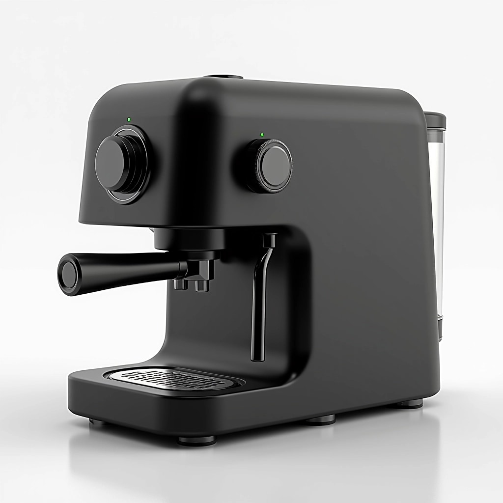 Simple Delicate Coffee Machine Design a compact coffee machine with a sleek | NoMoreCopyright