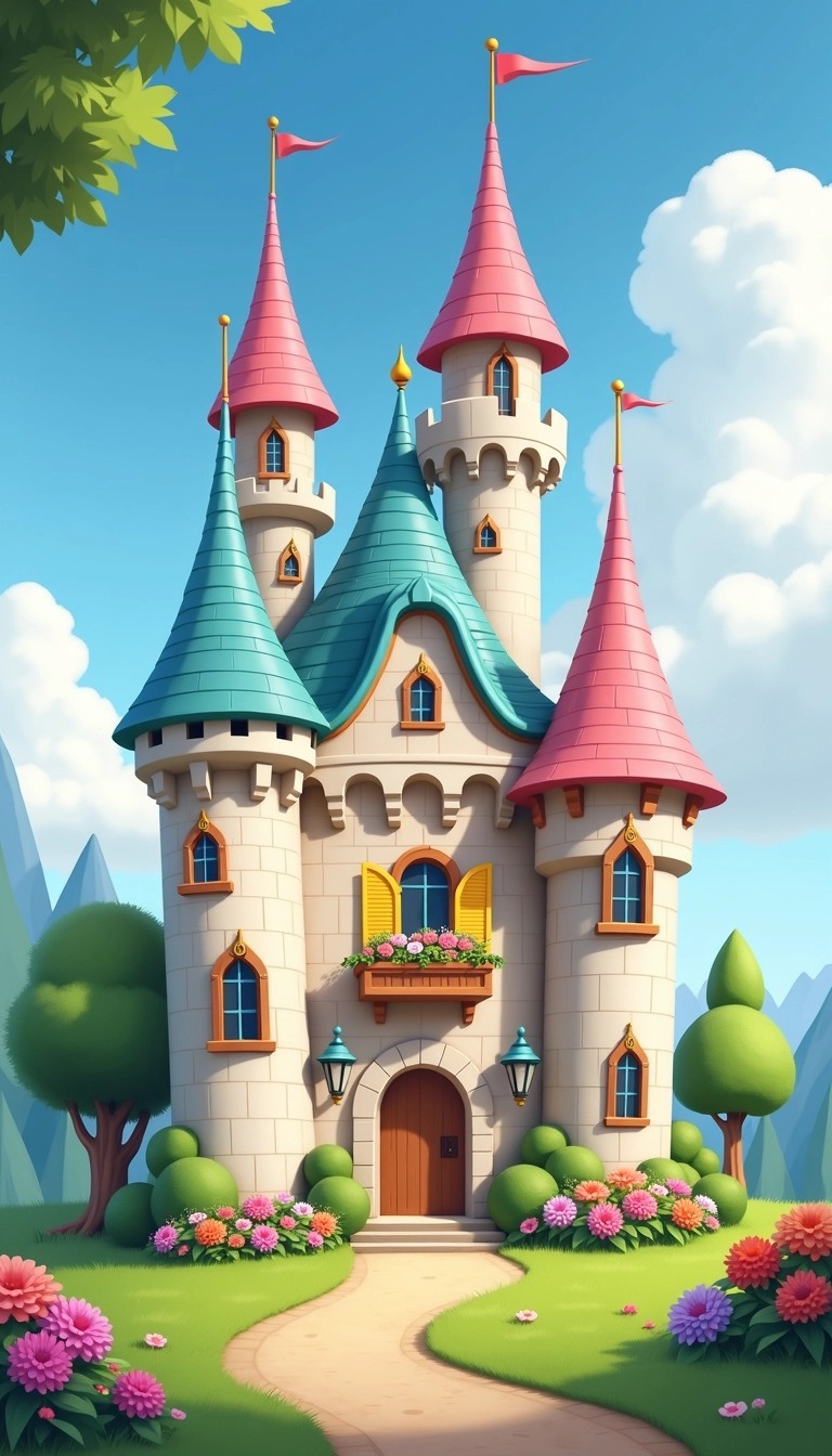 Design a whimsical castle with the following fe | NoMoreCopyright
