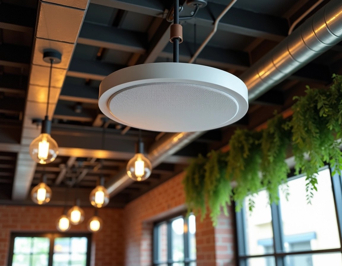 Design a modern ceiling-mounted audio system fe | NoMoreCopyright